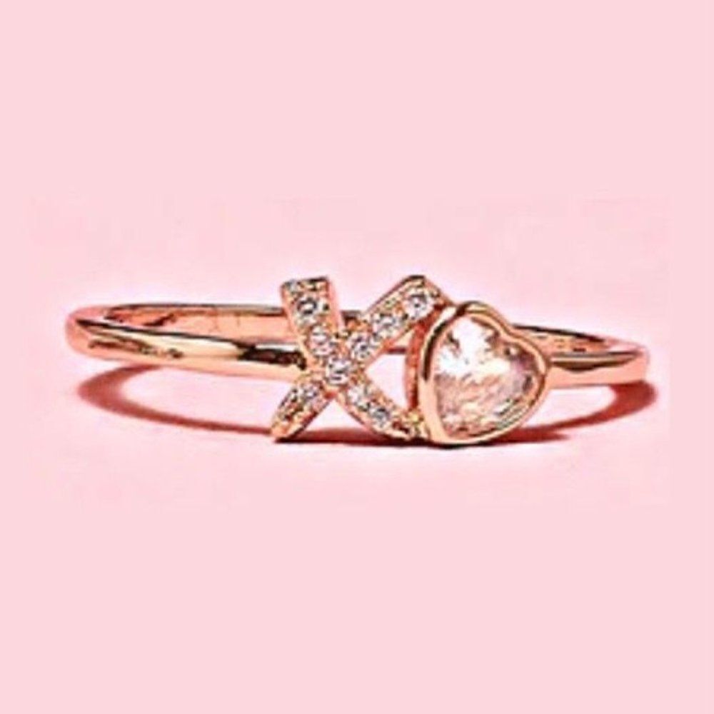 925 Sterling Silver Rose Gold Plated XO Ring Size 8